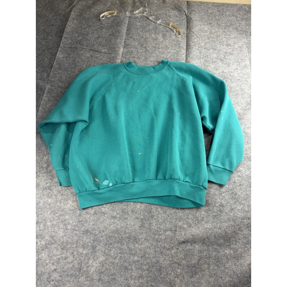 Fruit of the Loom VTG Sweatshirt Crewneck Men's 2X USA Made Blue Cotton Thrashed